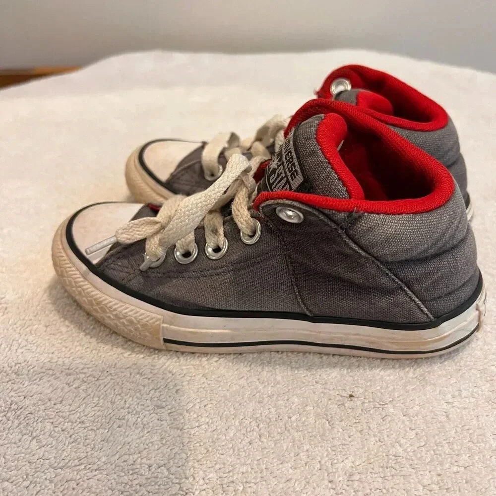 Converse High Top Sneaker All Star Jr Chuck Taylor Gray Red Canvas Lace Up 11.5